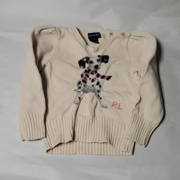 Ralph Lauren Girls Dalmatian Sweater Size 3T Cotton Puff Shoulder - Picture 2 of 16